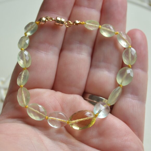 Hand Knotted Gemstone Bracelet with Lemon Quartz and Prehnite - Picture 10 of 11